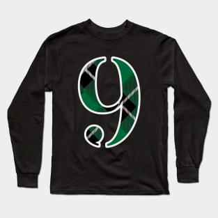 9 Sports Jersey Number Green Black Flannel Long Sleeve T-Shirt